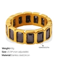 Bague en acier inoxydable doré taille US 6 ornée de pierres de zircon noir carrées - US 6 / Style Carré Zircone Noire