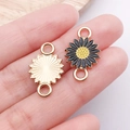 DIY colorful daisy sunflower charm connector in black and yellow for jewelry making - Black Double Loop Sunflower Daisy