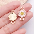 Pink daisy pendant connectors in gold-plated alloy for DIY bracelet jewelry making - Pink Double Loop Sunflower Daisy