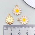 DIY daisy flower charm alloy pendant with white enamel petals and yellow center, 13mm size - White Small Daisy Flower