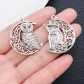 Colgantes de búho y luna en plata vintage con nudos celtas para creación de joyería DIY - Estilo Búho de Luna (16964)