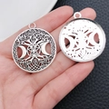 Colgante de pentagrama en plata antigua con luna triple y árbol de la vida para joyería DIY - Estilo Sol Luna Hueco (18718)