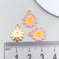 Pink enamel daisy flower charm in polished gold alloy for DIY jewelry making - Pink Small Daisy Flower