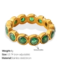 Bague en acier inoxydable doré sertie de zircons ronds de couleur vert émeraude - US 7 / Style Rond Zircone Verte