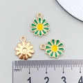 Green daisy flower charm in zinc alloy with yellow center for DIY jewelry making - Green Small Daisy Flower