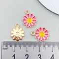 Pink daisy enamel flower charm 15mm with gold finish for DIY jewelry and necklaces - Rose Red Small Daisy Flower