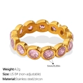 Bague en acier inoxydable doré ornée de zircons roses ronds en taille US 8 pour femme - US 6 / Style Rond Zircone Rose