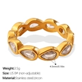 Bague en acier inoxydable doré taille 8 avec des pierres zircones en poire - US 6 / Style Goutte d'Eau Zirconium Blanc