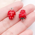 Detail of red strawberry enamel charms with silver seeds for DIY jewelry making - Large Silver Finish Red Enamel 3D Strawberry (23456)