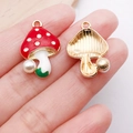 Red enamel mushroom charm with white dots and pearl detail for DIY jewelry making - Red Enamel Pearl Mushroom (16x23mm) / Red