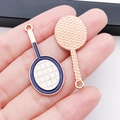Tennis racket enamel charm in rose gold finish for DIY bracelets and necklaces - Badminton Racket (21728) / 1 Piece/Pack (38x16mm) / White