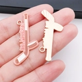 Pink ice hockey stick metal enamel charm for DIY jewelry making and keychains - Ice Hockey Stick (25757) / 1 Piece Set (18x40mm) / Pink Brown