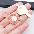 Baseball theme enamel charms in rose gold for DIY jewelry bracelets and necklaces - Baseball Bat Glove (25758) / 1 Piece Set (20x40mm) / Brown