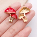 Miniature red enamel mushroom charm with golden frame and hanging loop for DIY jewelry - Red Enamel Double Mushroom (20x26mm) / Red