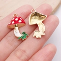 Pair of red enamel mushroom house charms with gold plating for DIY jewelry making - Red Enamel Plated Mushroom (15x26mm) / Red
