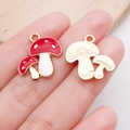 DIY mushroom charm pendant with red and white enamel in a golden alloy finish - Red Enamel Double Mushroom (18x19mm) / Red