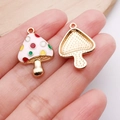 Polka dot enamel mushroom charm with golden alloy back for DIY jewelry making - Colorful Dots Pink Mushroom (23x16mm) / Pink