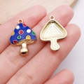 Colorful polka dot mushroom enamel charms with gold plating shown on palm for scale - Colorful Dots Blue Mushroom (23x16mm) / Blue