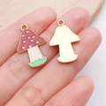 Red mushroom enamel charm with white polka dots and gold-plated textured backing - Dark Red Thanksgiving Mushroom (23x15mm) / Dark Red