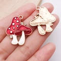 Red drip oil mushroom house charm pendant with white dots and sparkling rhinestones - Rhinestone Mushroom Large Pendant (29x25mm) / Red