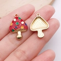 Colorful mushroom charm pendant with red enamel finish and golden textured back - Colorful Dots Red Mushroom (23x16mm) / Red