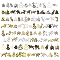 Assorted dog theme alloy charms including bone, paw, and dog breeds in three metal finishes - Mixed Colors Dog Collection (SN862)