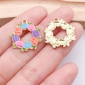 Easter egg wreath alloy pendant with colorful enamel finish and golden textured back - Colorful Egg Wreath (23087)