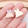 Pink and purple Happy Easter bunny ear alloy pendant with rose gold drip oil finish - Pink Rabbit Ears (25119)