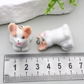 Miniature flocked Corgi dog charms in white and orange with silver rings for DIY crafts - Corgi Puppy Style (22932)
