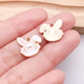 Cartoon bunny alloy pendant with pink enamel and gold finish for DIY jewelry making - White Rabbit with Glasses (25120)