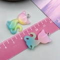 Macro detail of cat-shaped glitter resin pendants with iridescent gradient and metal rings - 30x20x4mm / Pink Green Resin Glitter Gradient Cat