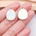 Easter egg charm with light blue enamel and daisy pattern for DIY jewelry making - Cyan Flower Egg (25123)