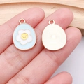 DIY light blue alloy pendant with white flower and yellow smiley face pattern - Cyan Frangipani Egg (25126)