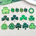 Assorted green enamel clover charms with Luck and Irish lettering in gold and silver finish - Clover Set (15 Pcs Set) (SN1156)