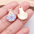 Enameled Easter bunny egg pendant with star pattern and rose gold textured back - Blue Purple Hatching Rabbit (25130)