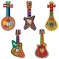 Set of 5 colorful acrylic musical instrument pendants with vintage guitar and lute prints - 5-Piece Musical Guitar Set (SN1545)