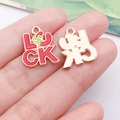 Luck lucky clover enamel charm with rose gold border for DIY jewelry making - Small Red Irish Shamrock LUCK (25091)