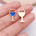 DIY Weinglas-Legierungsanhänger mit blauem Öl-Tropfen und Gold-Finish für Schmuck - Blaues Emaille-Weinglas (11964)