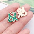 Green enamel lucky charm pendant with LUCK lettering and gold metal plating for DIY jewelry - Small Green Irish Shamrock LUCK (25092)