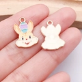 Easter cartoon rabbit alloy pendant with colorful enamel egg and golden brushed back - Yellow Egg Rabbit (25136)