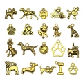 20er Set Vintage-Hundeanhänger aus Legierung mit Knochen und Pfoten für DIY-Schmuck - Antikgold Hundemix