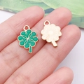 DIY Four Leaf Clover pendant in gold alloy and green enamel for jewelry making - Dark Green Irish Four-leaf Clover (25095)