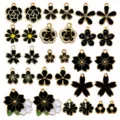Zwart en goud emaille bloembedeltjes met parels voor DIY-sieraden maken projecten - Gemengde 30 Zwarte Geëmailleerde Bloemen (SN744)