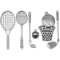 Lot de 6 pendentifs de sport en alliage argenté pour tennis, badminton et golf - Ensemble d'Accessoires d'Équipement de Sport