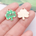 DIY Green clover lucky pendant charms with hand-painted lucky text for jewelry making - Green Irish Shamrock Lucky (25098)