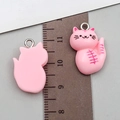 Cute pink resin kitten charm with silver loop for DIY jewelry making and crafts - 22x15x7mm / Pink Resin Cat