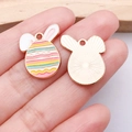 Bunny ear alloy pendants with colorful enamel stripes and rose gold finish back - Pink Rabbit Egg (25144)