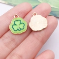Green enamel lucky shamrock clover charm pendant with golden metallic border for DIY jewelry - Green Irish Shamrock (25101)