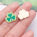 Green enamel clover pendant with gold alloy frame and detailed radial pattern on the back - Dark Green Irish Shamrock (25105)