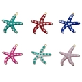 Set of six gold-plated stainless steel starfish pendants with colorful polka dots - Large / Mixed Gold Styles (SN1450)